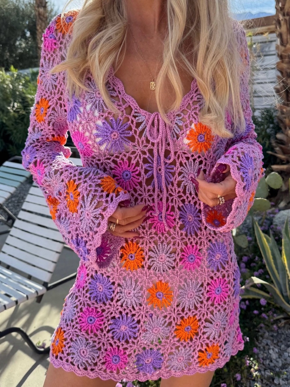 Show Me Your MUMU Vacay Mini Coverup ~ Purple Multi Floral Crochet
